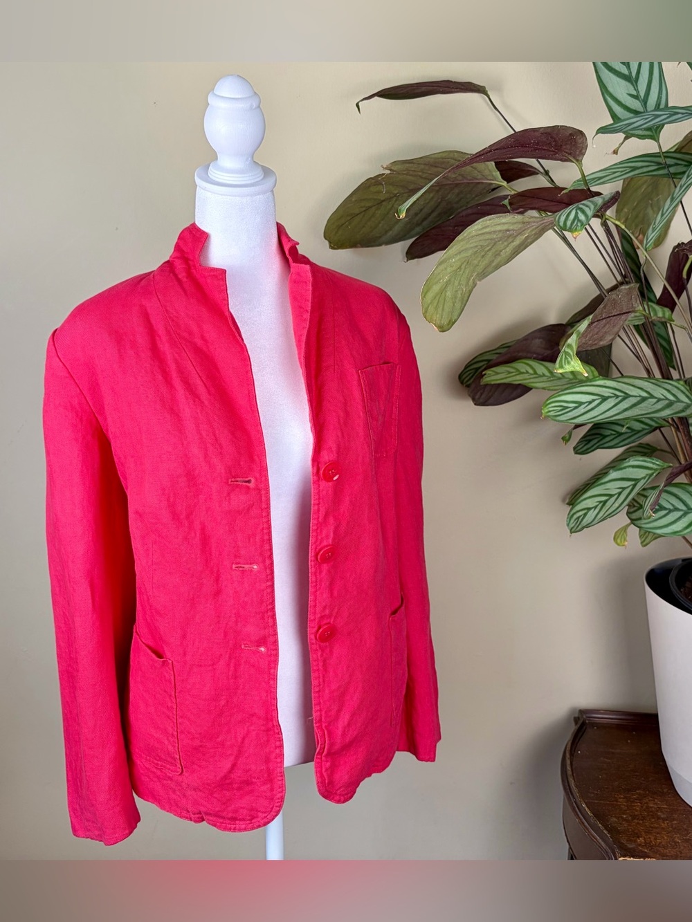 Vintage 90s Talbots Irish Linen Pink Blazer Jacket Size 16W Coastal Lightweight